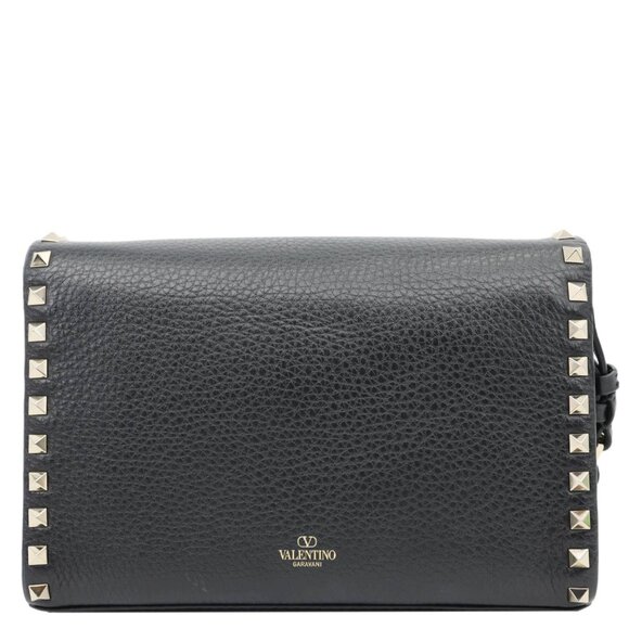 Valentino  Rockstud Flip Lock Small Grained Calfskin Leather Crossbody Bag Black - Picture 4 of 10